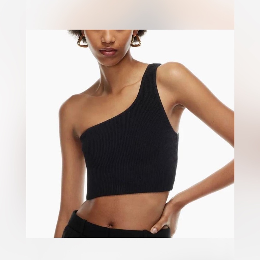 Aritzia Babaton Sculpted Smooth Knit One Shoulder Crop Top in Black S NWT